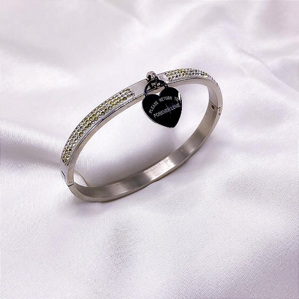 BRACELETE AÇO INOXIDÁVEL CRAVEJADO STRASS - PRATEADO