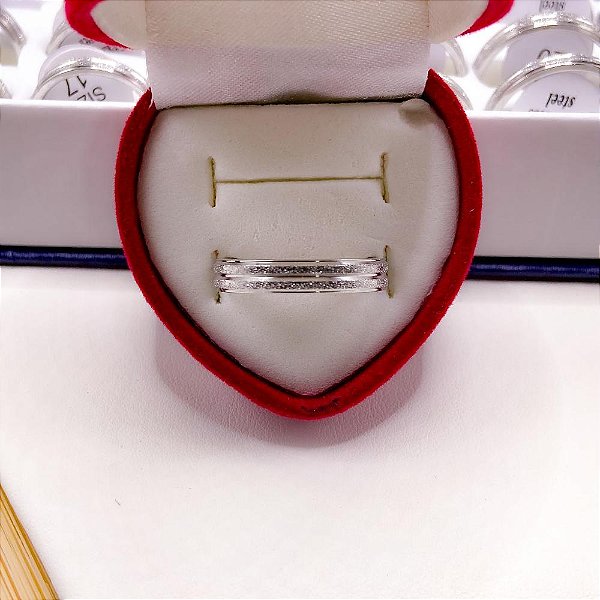 ALIANCA ACO INOXIDAVEL DIAMANTADA  4MM - PRATEADA (UNIDADE)