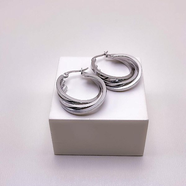 BRINCO ARGOLA AÇO INOXIDÁVEL 3 FIOS - PRATEADO