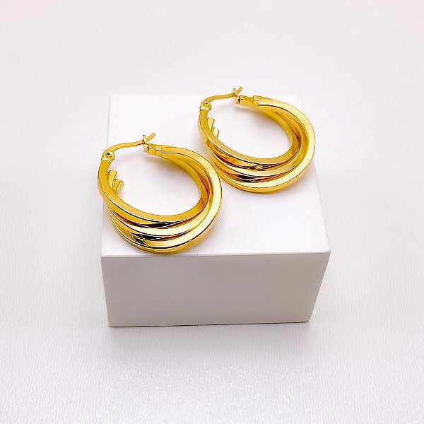 BRINCO ARGOLA AÇO INOXIDÁVEL 3 FIOS - DOURADO