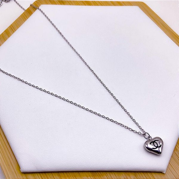 COLAR AÇO INOXIDÁVEL 45 CM PINGENTE CORAÇÃO INSPIRE-SE - PRATEADO