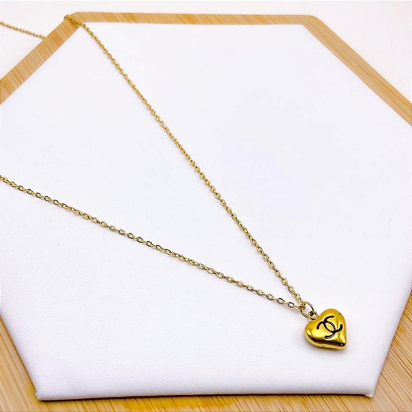 COLAR AÇO INOXIDÁVEL 45 CM PINGENTE CORAÇÃO INSPIRE-SE - DOURADO
