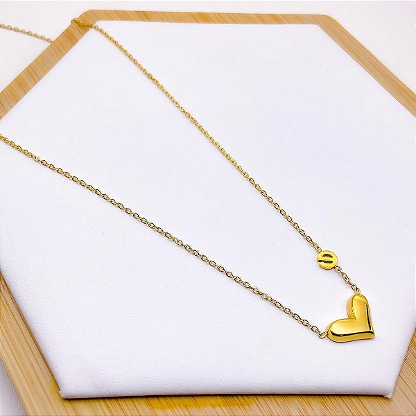 COLAR AÇO INOXIDÁVEL 45 CM PINGENTE CORAÇÃO - DOURADO