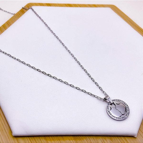 COLAR AÇO INOXIDÁVEL 45 CM PINGENTE APAIXONADOS - PRATEADO