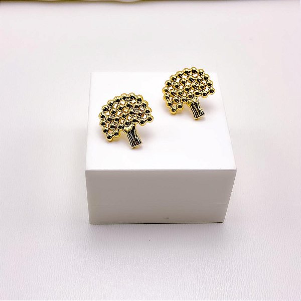 BRINCO AÇO INOXIDÁVEL  ÁRVORE BOLINHAS - DOURADO