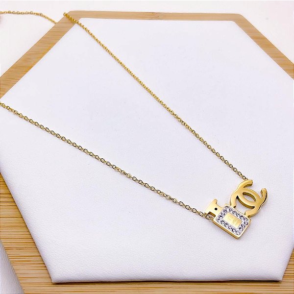 COLAR AÇO INOXIDÁVEL 45 CM INSPIRE-SE PINGENTE CRAVEJADO CRISTAL - DOURADO