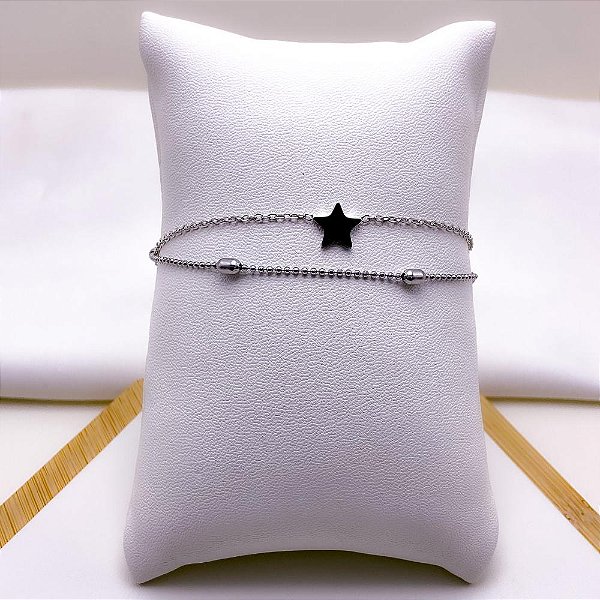 PULSEIRA DUPLA AÇO INOXIDÁVEL ESTRELA - PRATEADA