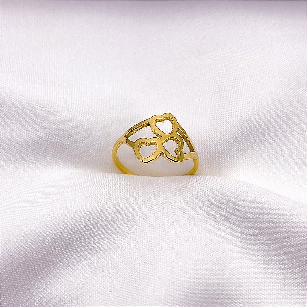 ANEL ACO INOXIDAVEL 3 CORAÇÕES - DOURADO (UNIDADE)
