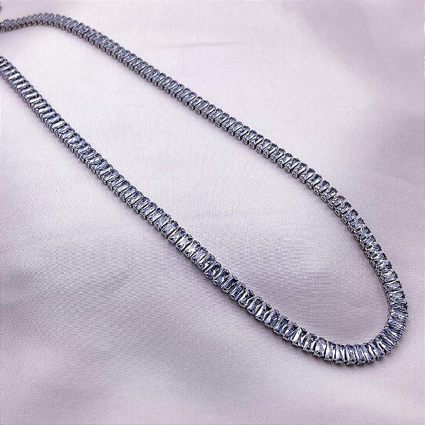 COLAR AÇO INOXIDÁVEL 45 CM RIVIERA BAGUETE CRISTAL - PRATEADO