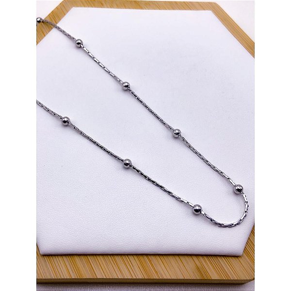 COLAR AÇO INOXIDÁVEL 45 CM BOLINHAS - PRATEADO