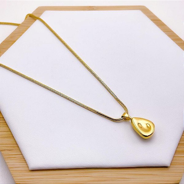 COLAR AÇO INOXIDÁVEL 45 CM PINGENTE GOTA - DOURADO