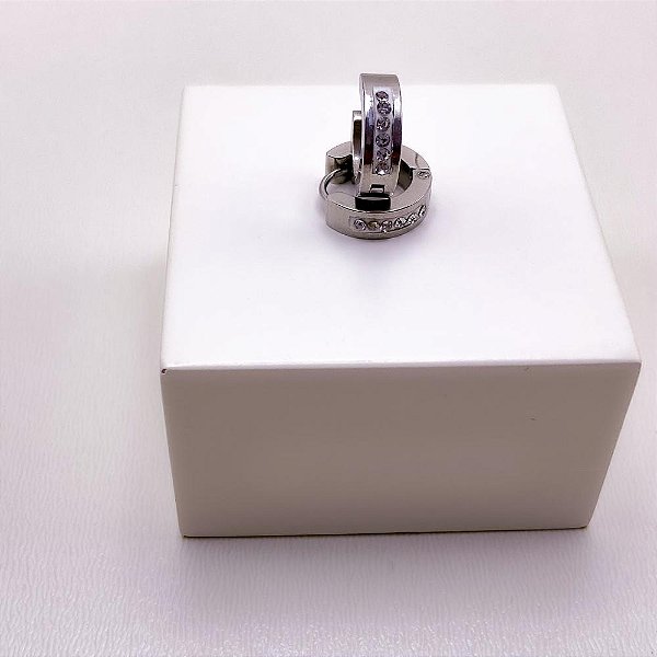 BRINCO  ARGOLINHA CLICK AÇO INOXIDÁVEL 1 FIO STRASS - PRATEADO
