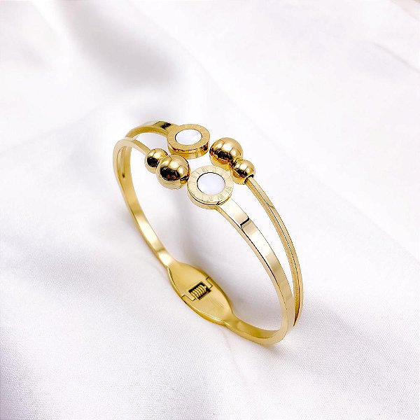 BRACELETE AÇO INOXIDÁVEL PEROLADO - DOURADO