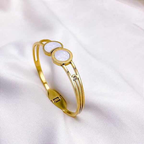BRACELETE AÇO INOXIDÁVEL PEROLADO - DOURADO
