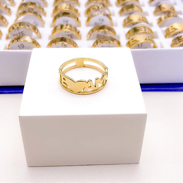 ANEL DE AÇO INOXIDÁVEL CORAÇÃO TE AMO - DOURADO