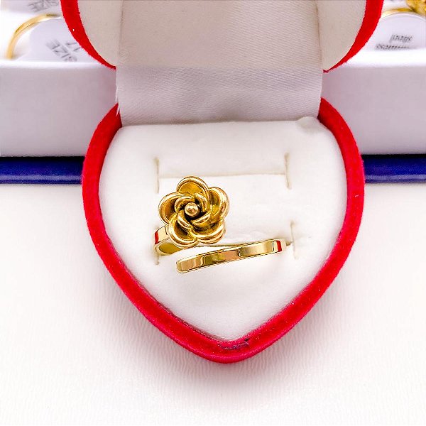 ANEL DE AÇO INOXIDÁVEL  FLOR - DOURADO