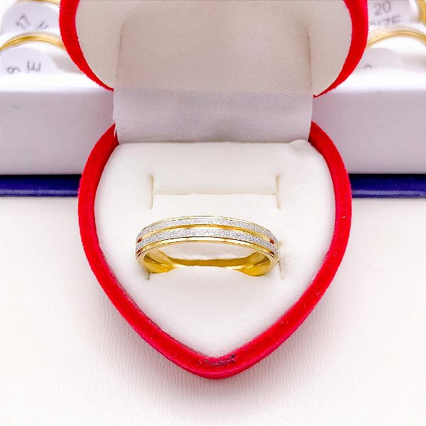ALIANÇA ACO INOXIDAVEL DIAMANTADA FRISO DOURADO - DUO COLORS (UNIDADE)