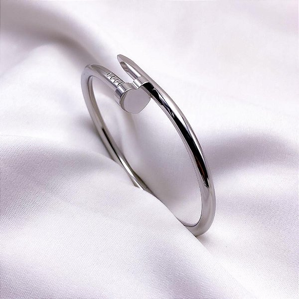 BRACELETE AÇO INOXIDÁVEL PREGO CORAÇÃO - PRATEADO