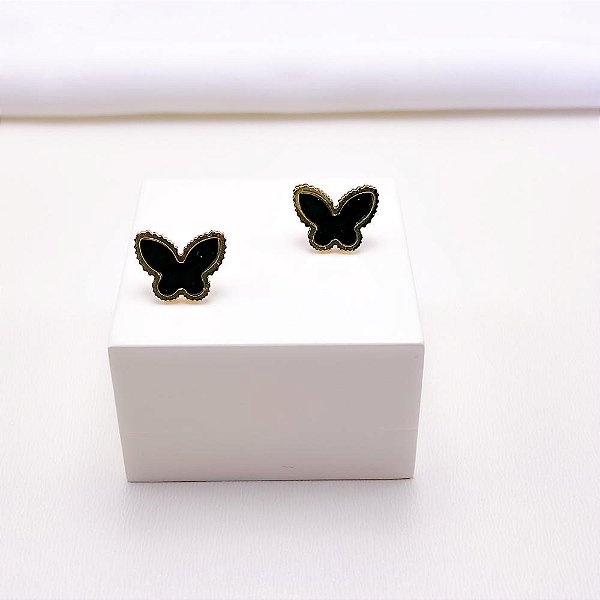BRINCO AÇO INOXIDÁVEL BORBOLETA DOURADO - PRETO