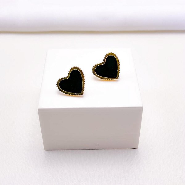 BRINCO AÇO INOXIDÁVEL CORAÇÃO DOURADO - PRETO