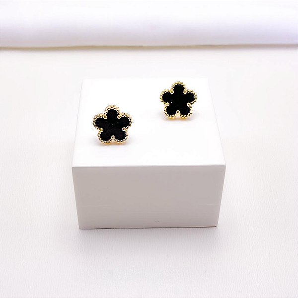 BRINCO AÇO INOXIDÁVEL FLOR DOURADO - PRETO