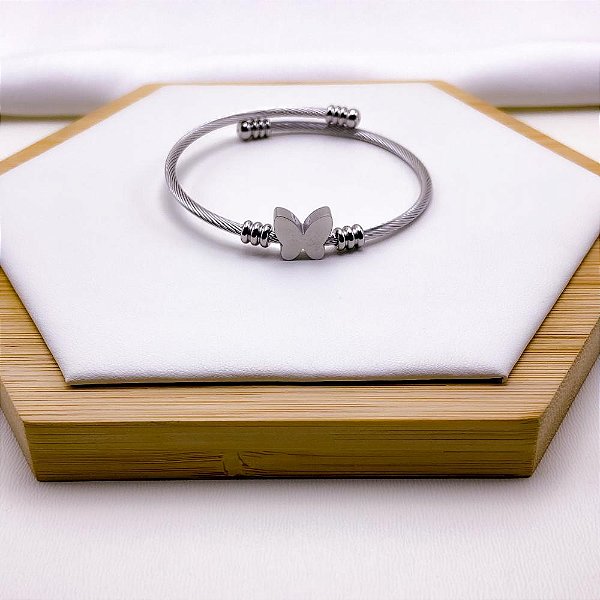 BRACELETE AÇO INOX BORBOLETA - PRATEADO