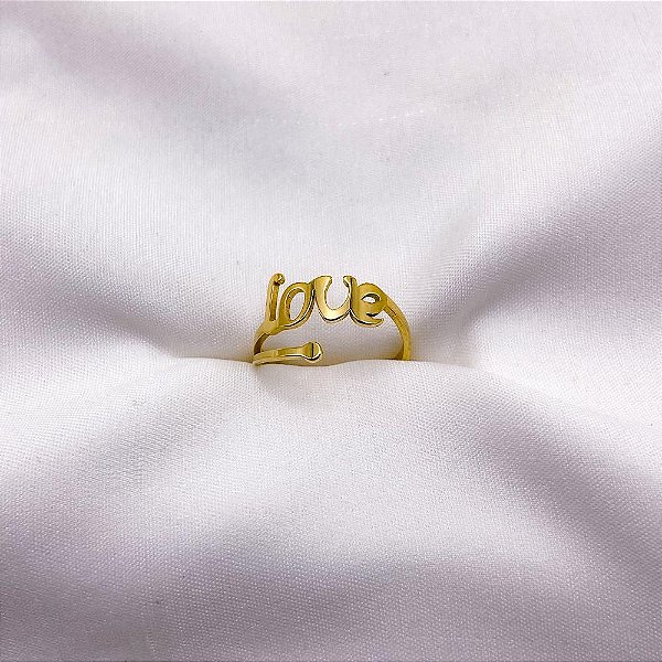 ANEL DE AÇO INOXIDÁVEL LOVE - DOURADO