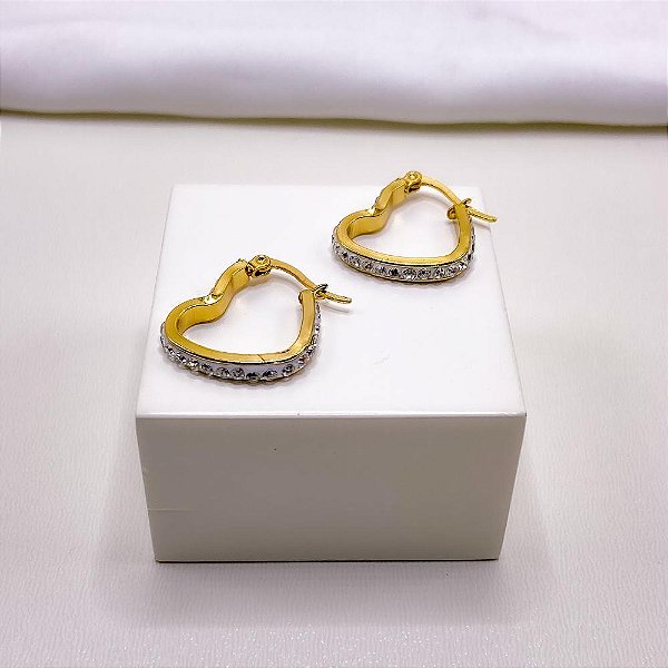 BRINCO AÇO INOXIDÁVEL CORAÇÃO STRASS - DOURADO