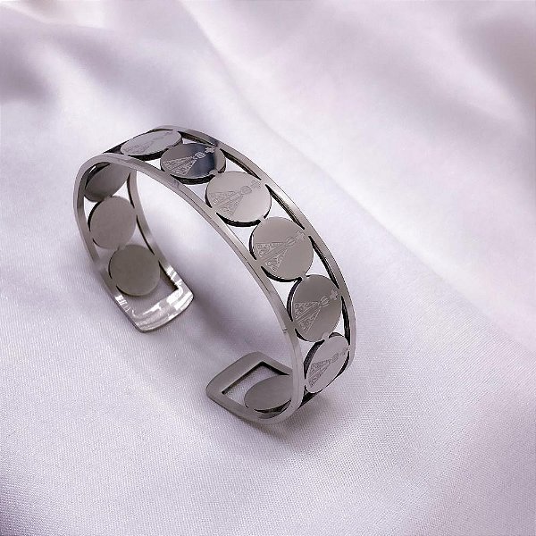 BRACELETE AÇO INOXIDÁVEL NOSSA SENHORA - PRATEADO