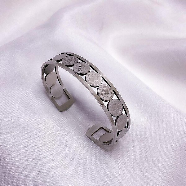 BRACELETE AÇO INOXIDÁVEL SÃO BENTO - PRATEADO