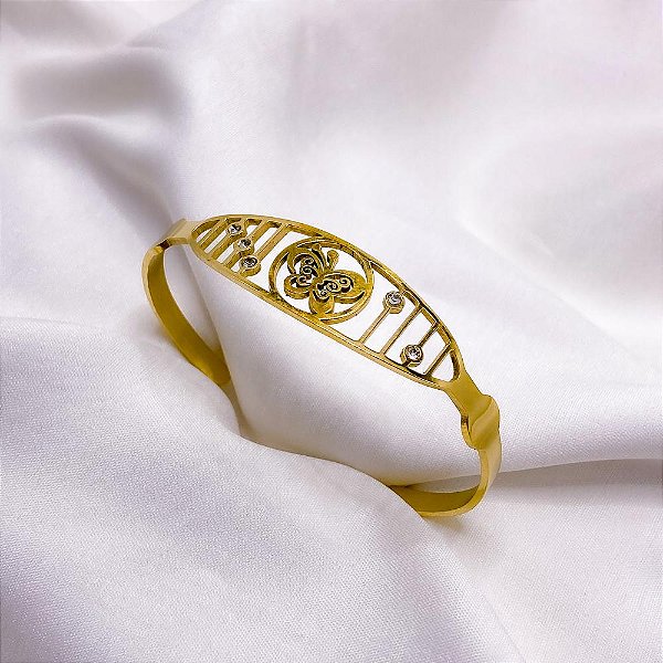 BRACELETE AÇO INOXIDÁVEL BORBOLETA - DOURADO