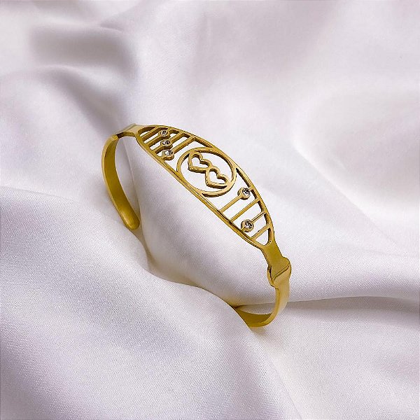 BRACELETE AÇO INOXIDÁVEL CORAÇÕES - DOURADO