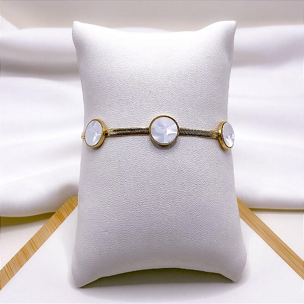 PULSEIRA AÇO INOXIDÁVEL FITA PEROLADA - DOURADA