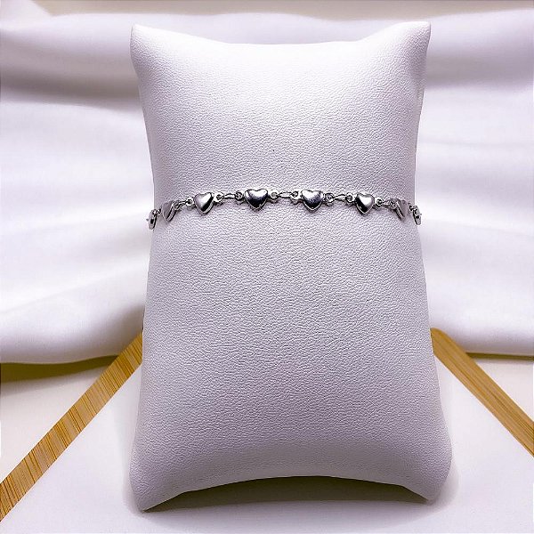 PULSEIRA AÇO INOXIDÁVEL CORAÇÕES - PRATEADA