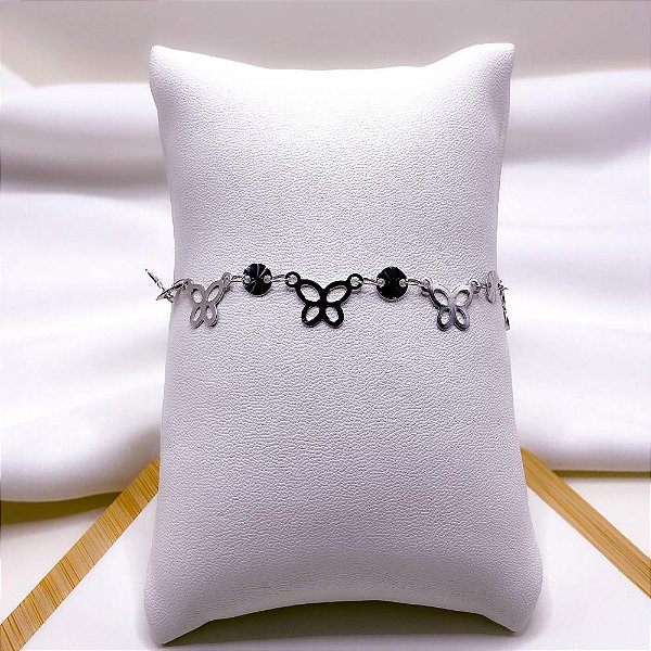 PULSEIRA AÇO INOXIDÁVEL BORBOLETA - PRATEADA