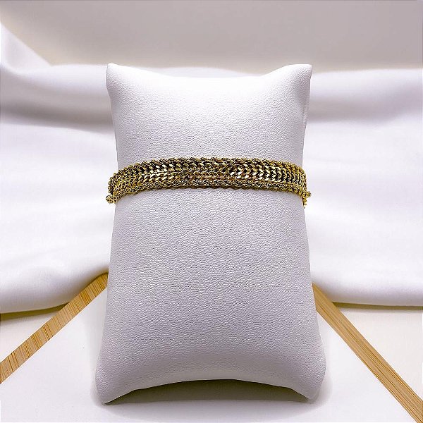 PULSEIRA AÇO INOXIDÁVEL GRUMET DUPLA E  CORDÃO BAIANO - DOURADA