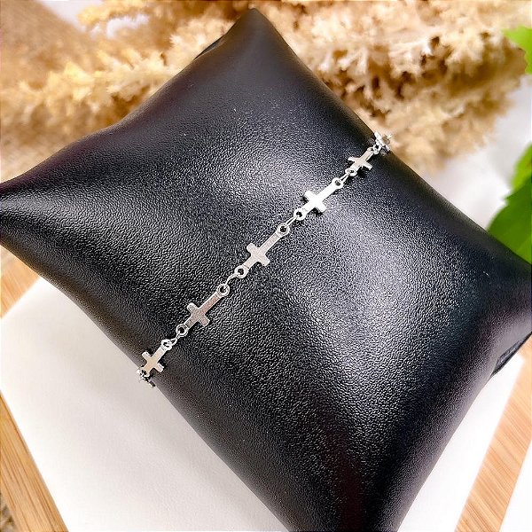 PULSEIRA AÇO INOXIDAVEL CRUZ 22CM - PRATEADA