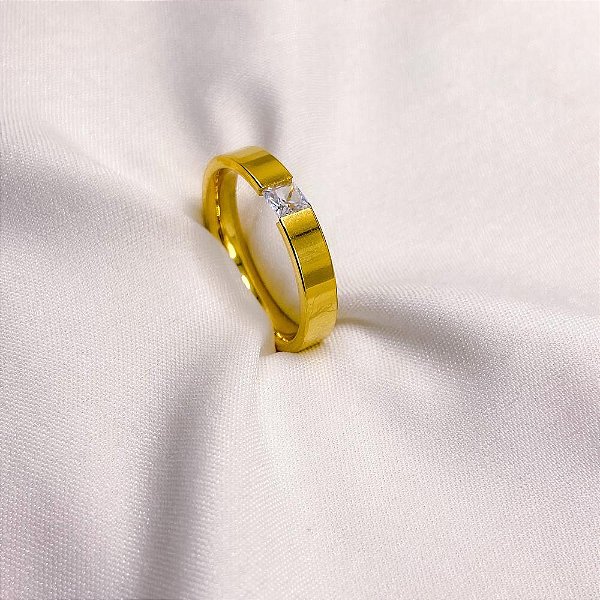 ALIANÇA  ACO INOXIDAVEL PEDRA CRISTAL   - DOURADA (UNIDADE)
