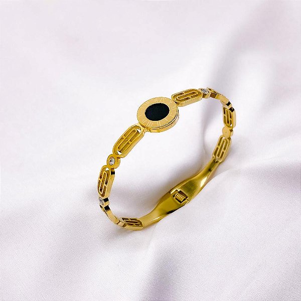 BRACELETE AÇO INOXIDÁVEL ALGARISMOS ROMANOS DOURADO - PRETO