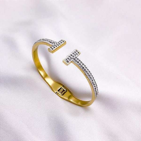BRACELETE AÇO INOXIDÁVEL INSPIRE-SE CRAVEJADO - DOURADO