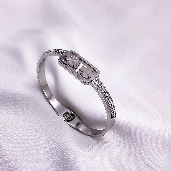 BRACELETE AÇO INOXIDÁVEL TREVO - PRATEADO