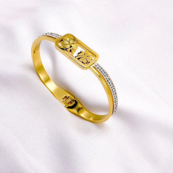 BRACELETE AÇO INOXIDÁVEL TREVO - DOURADO