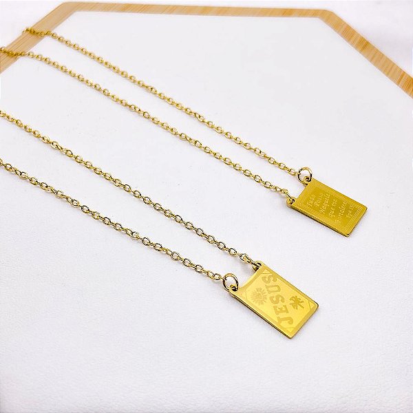ESCAPULÁRIO DE AÇO INOXIDAVEL 60 CM JESUS E TUDO POSSO NAQUELE QUE ME FORTALECE - DOURADO