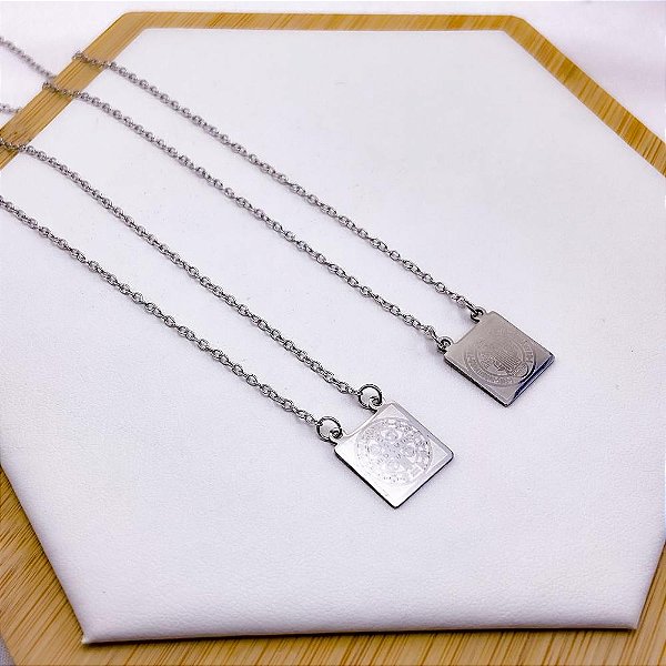 ESCAPULÁRIO DE AÇO INOXIDAVEL 50 CM SÃO BENTO - PRATEADO