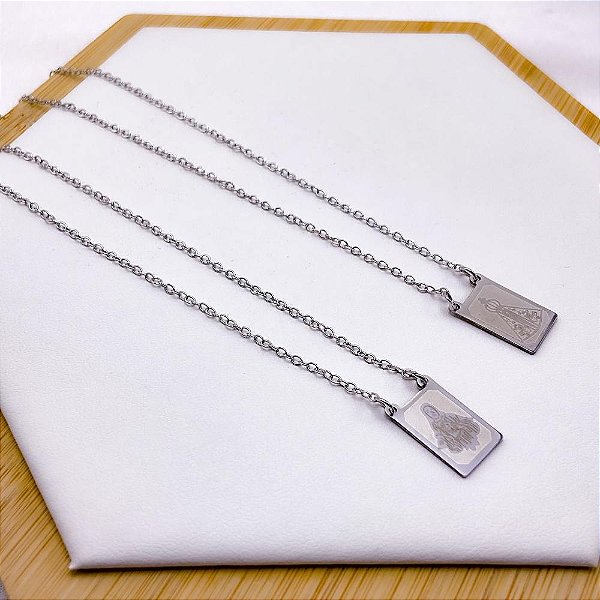 ESCAPULÁRIO DE AÇO INOXIDAVEL 50 CM NOSSA SENHORA - PRATEADO