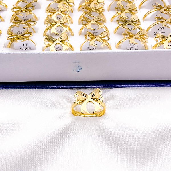 ANEL ACO INOXIDAVEL LAÇO 3D - DOURADO (UNIDADE)