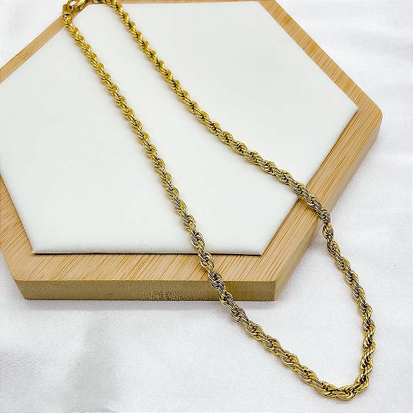 CORRENTE AÇO INOXIDÁVEL CORDÃO BAIANO 08  50CM - DOURADO