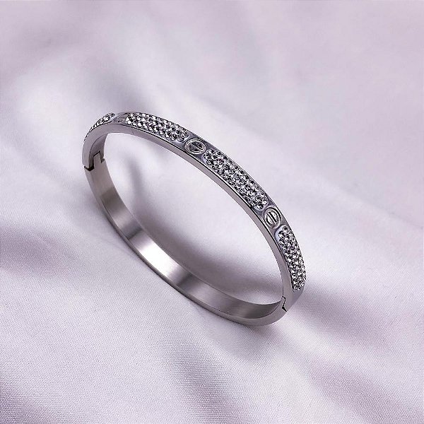 BRACELETE AÇO INOXIDÁVEL INSPIRE-SE CRAVEJADO STRASS - PRATEADO