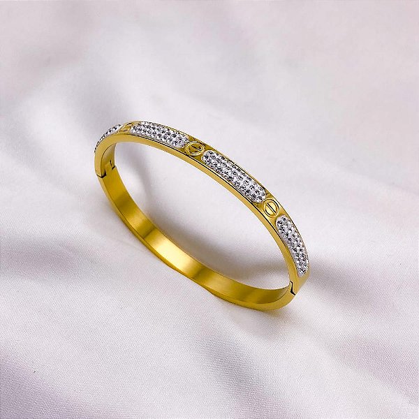 BRACELETE AÇO INOXIDÁVEL INSPIRE-SE CRAVEJADO STRASS - DOURADO