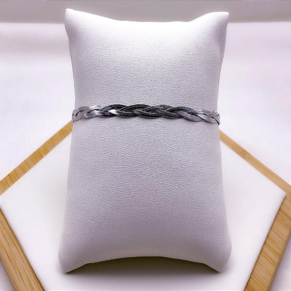 PULSEIRA AÇO INOX MALHA FITA TRANÇADA - PRATEADA